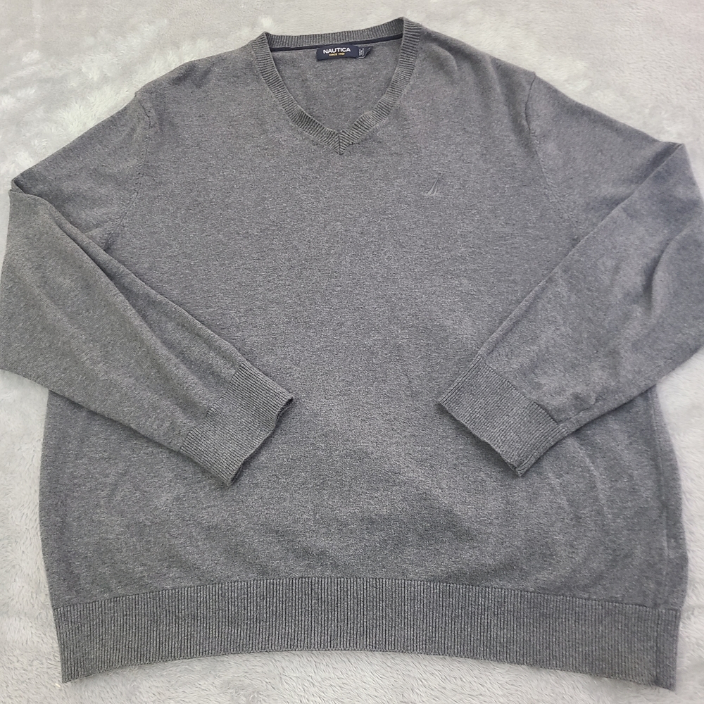 Nautica Men's‎ V-Neck Classic Fit Size X-Large Gray Sweater Pullover